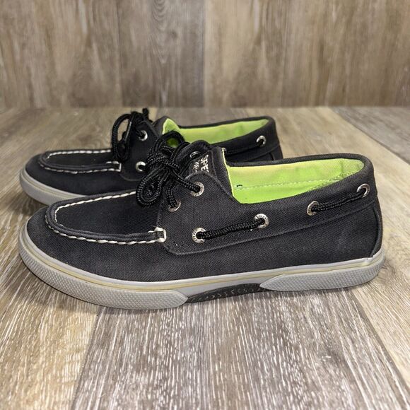 Sperry Top-Sider Halyard Loafers Youth US Size 3 Black Green Canvas Boat Shoes - Picture 5 of 11